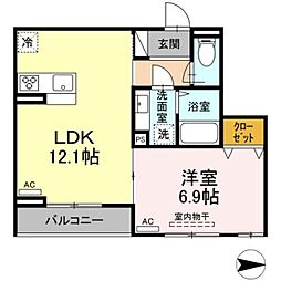 アヴァンス西亀有 3階1LDKの間取り