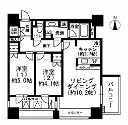レジディアイチガヤ 2LDKの間取図画像