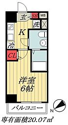 JR総武線 市川駅 徒歩6分の賃貸マンション 9階1Kの間取り