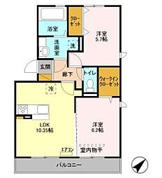 ラ・リアン C・D C棟 3階2LDKの間取り
