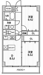 第六鳥塚ビル 2DKの間取図画像