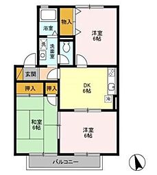 ハイカムール園生 2階3DKの間取り