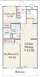 ドエルリバーサイド大島 2LDKの間取図画像