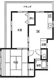 シルクハイツ 3階2DKの間取り