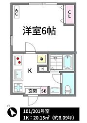 Lamington 1Kの間取図画像