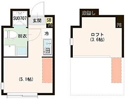 ハーモニーテラス仲宿V 1階ワンルームの間取り