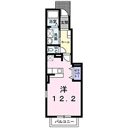 グリーンヒルズ大澤C 1階ワンルームの間取り