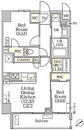 オルサス清澄白河リバーフロント 4階2LDKの間取り