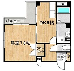 エスペランサ松戸 2階1DKの間取り