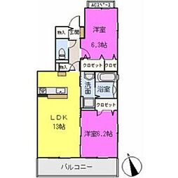 カーサ2 2LDKの間取図画像
