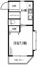 メゾンドA II 2階1Kの間取り