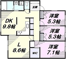 エルムコート 1階3LDKの間取り