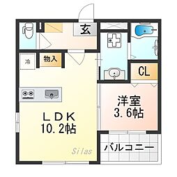 仮）太秦西蜂岡町B 1階1LDKの間取り