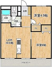 城南アベニュー 2LDKの間取図画像
