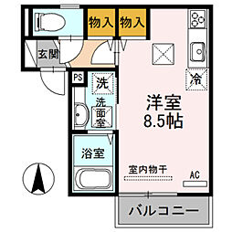 D-room塩屋 2階ワンルームの間取り