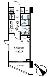 ウィスティリアときわ台 11階1Kの間取り