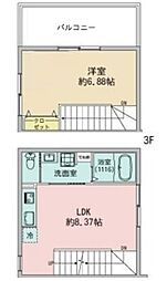 プラスドア東中野 2階1LDKの間取り