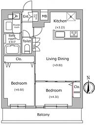 ドゥーエ南千住 3階2LDKの間取り