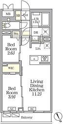 アジールコート後楽園 1階2LDKの間取り