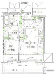 レフィール築地レジデンス 1DKの間取図画像