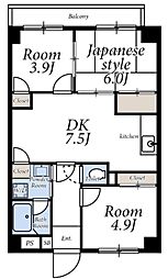 セリオ壱番館 4階3DKの間取り