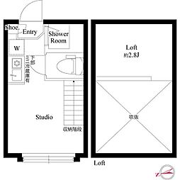 ハーモニーテラス高井戸西 2階ワンルームの間取り