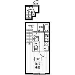 ミハス千川II 2階1Kの間取り