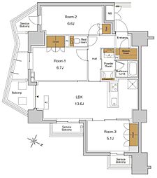 RJRプレシア東十条ガーデン 8階3LDKの間取り