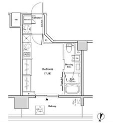 ザ・パークハビオ代々木 3階ワンルームの間取り
