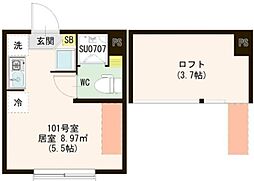 キューブときわ台 1階ワンルームの間取り