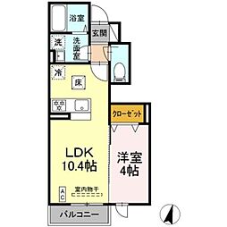 クレール光丘A 1LDKの間取図画像