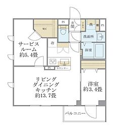 La Perla 桜新町 1SLDKの間取図画像