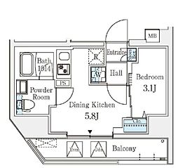クラリティア文京湯島 8階1DKの間取り