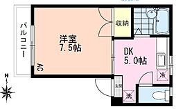ヴァンベール三鷹 2階1DKの間取り