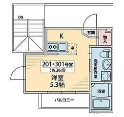 Nクレール 3階ワンルームの間取り