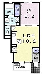 カルムII 1階1LDKの間取り