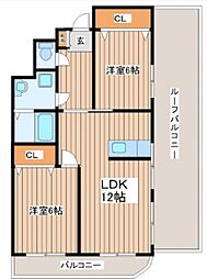YKビル関口 2LDKの間取図画像