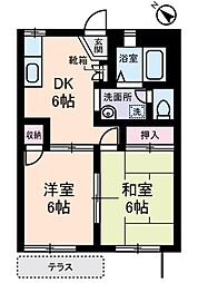 セフィラ野火止A 2DKの間取図画像