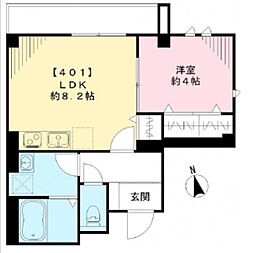 東急池上線 荏原中延駅 徒歩3分の賃貸マンション 4階1LDKの間取り