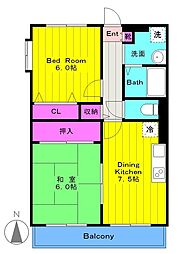 グリーンヒルズA棟 2DKの間取図画像