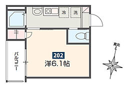 MELDIA矢部 2階1Kの間取り