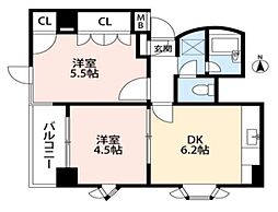 壱番館 4階2DKの間取り
