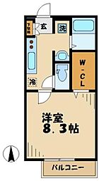 カーサはるひ野 1Kの間取図画像