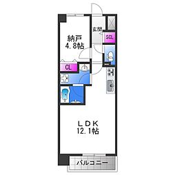 プラウディア今里 3階1LDKの間取り