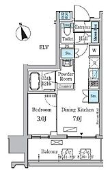 プライマル中央MINATO 6階1DKの間取り