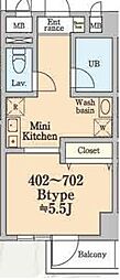 シャイン南流山 5階1Kの間取り