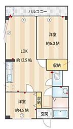 プリンシパル羽村 1階2DKの間取り