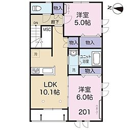 アルデーラ中野 2LDKの間取図画像