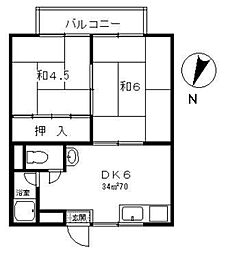 馬場ハイツ 1階2DKの間取り