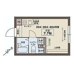 東急目黒線 武蔵小山駅 徒歩8分の賃貸マンション 4階ワンルームの間取り